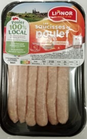 Barquette 6 saucisses poulet cheddar pf300g lio s/atm Lionor : photo du produit rappelé le 03/08/2026