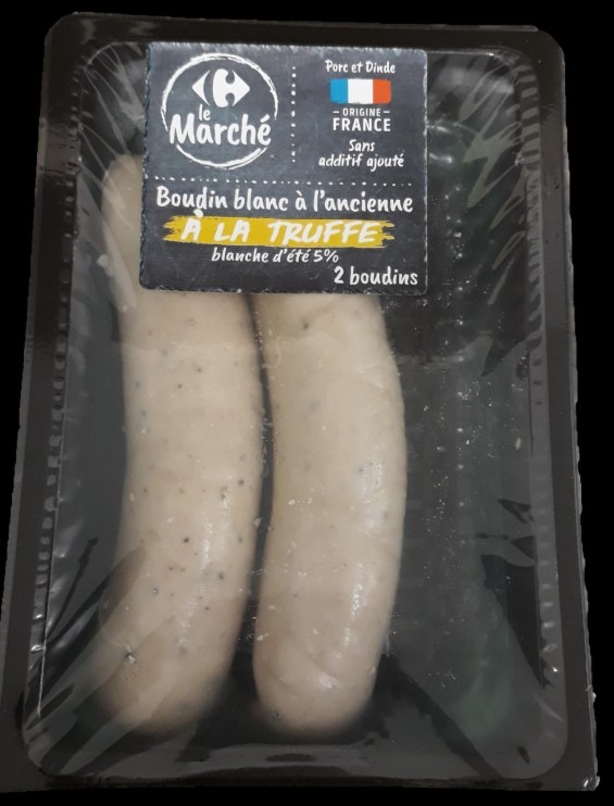 Boudin blanc a l'ancienne a la truffe Carrefour le Marche : photo du produit rappelé le 21/07/2026