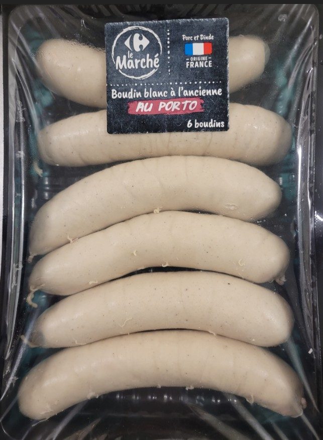 Boudin blanc a l'ancienne au porto Carrefour le Marche : photo 2 sur 2 du produit rappelé le 21/07/2026