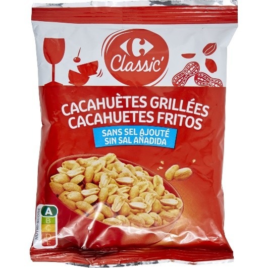 Cacahuetes grillees sans sel ajoute Carrefour : photo du produit rappelé le 08/07/2026