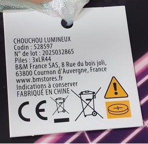 Chouchou lumineux B&M : photo 3 sur 3 du produit rappelé le 26/10/2026