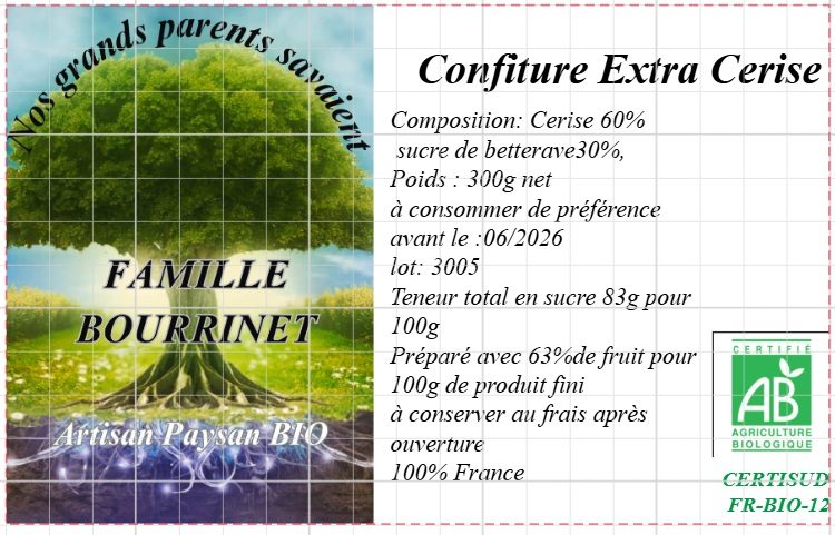 Confiture extra cerise Bourrinet : photo du produit rappelé le 28/07/2026