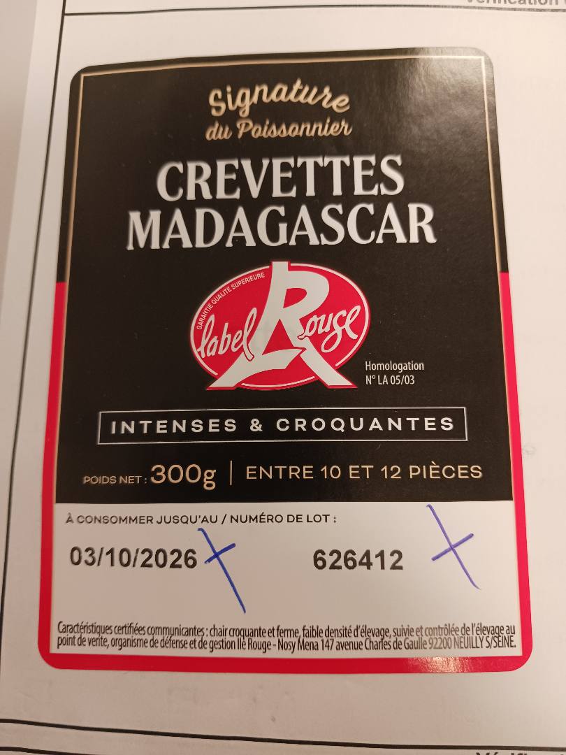 Crevettes entières cuites réfrigérées élevage Signature du Poissonnier : photo du produit rappelé le 09/10/2026