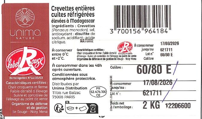 Crevettes roses cuites étal poissonnerie : photo 4 sur 5 du produit rappelé le 11/08/2026
