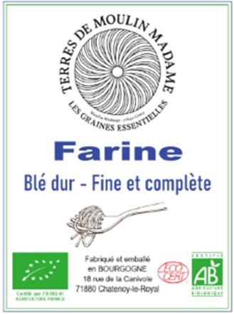 Farine de blé dur fine et complète Terres de Moulin Madame : photo du produit rappelé le 01/07/2026