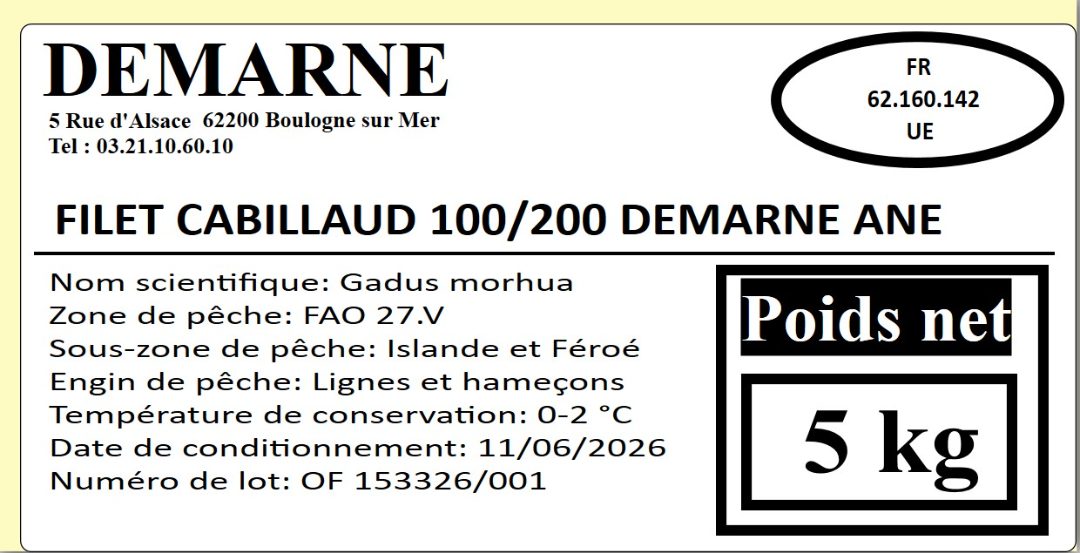 Filet cabillaud 100/200 demarne ane : photo du produit rappelé le 19/06/2026