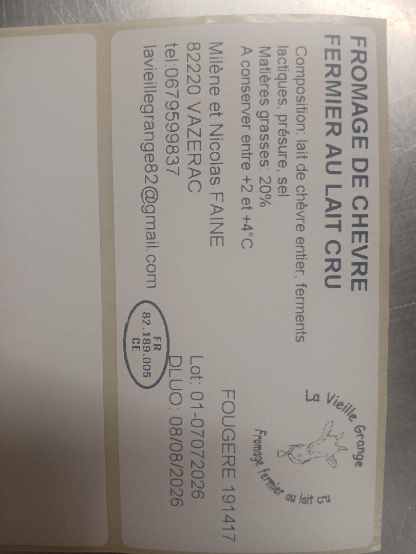 Fromages de chèvre fermiers au lait cru La Vieille Grange : photo 5 sur 5 du produit rappelé le 16/07/2026