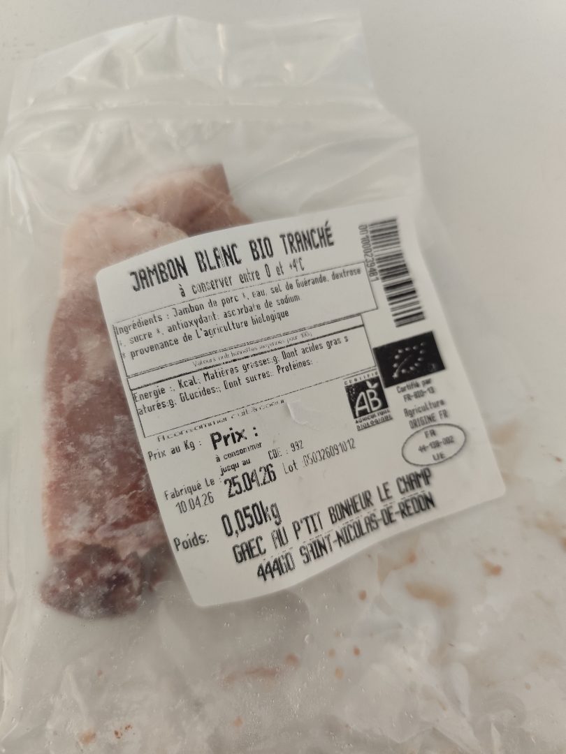 Jambon blanc bio tranché : photo du produit rappelé le 17/04/2026