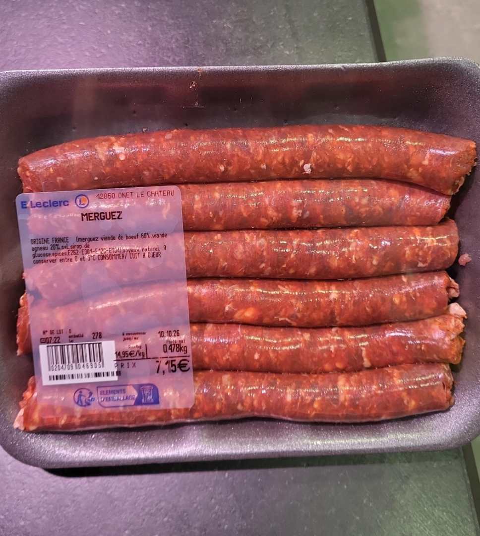 Merguez maison E.Leclerc Sebadis : photo du produit rappelé le 12/10/2026