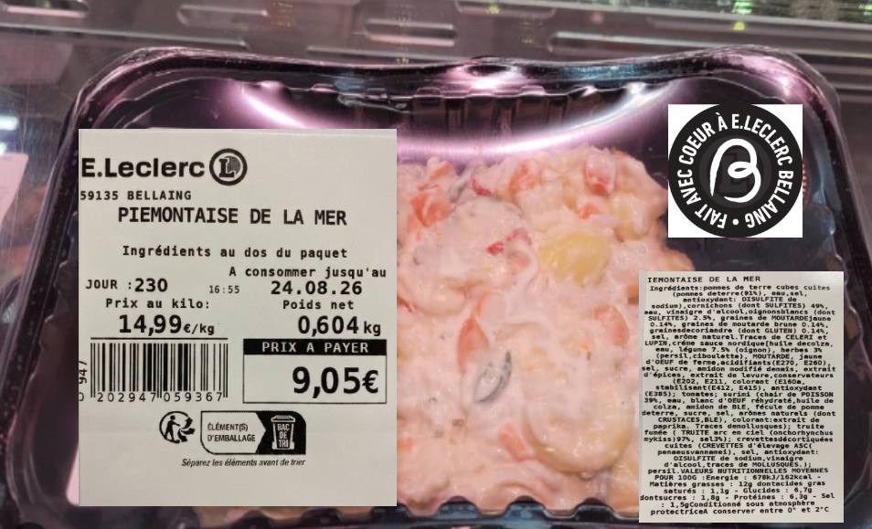 Piémontaise de la mer E.Leclerc Bellaing : photo du produit rappelé le 03/09/2026