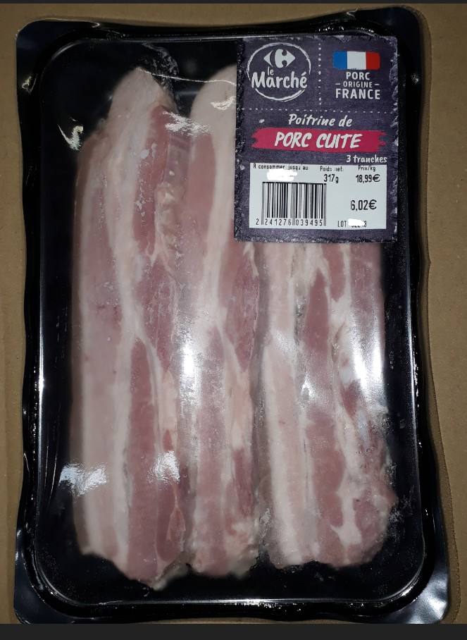 Poitrine de porc cuite Carrefour le Marche : photo du produit rappelé le 21/07/2026