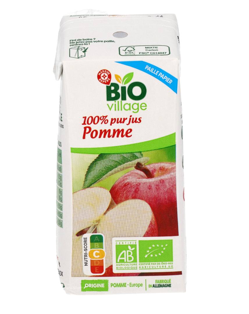 Pur jus de pomme bio 6x20cl et pur jus de pomme bio 20cl BIO Village : photo 2 sur 2 du produit rappelé le 09/10/2026