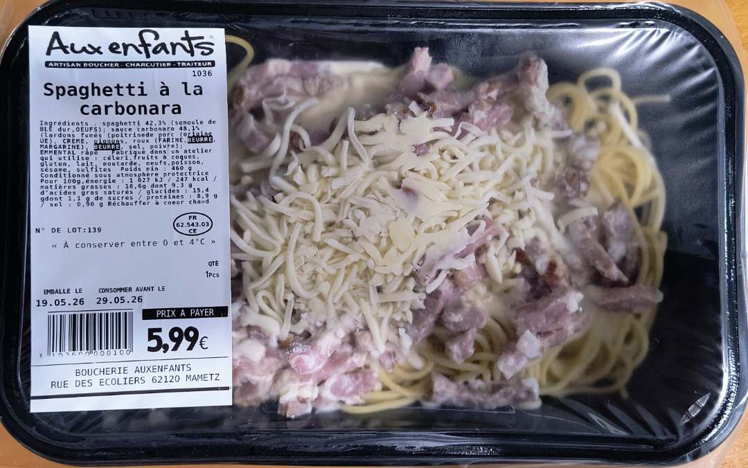 Spaghetti carbonara, panzerotti aux cêpes et champignons, croissant jambon : photo du produit rappelé le 03/06/2026