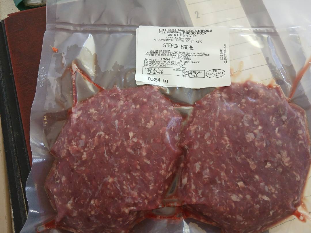Steack haches + hahe vrac : photo du produit rappelé le 21/07/2026