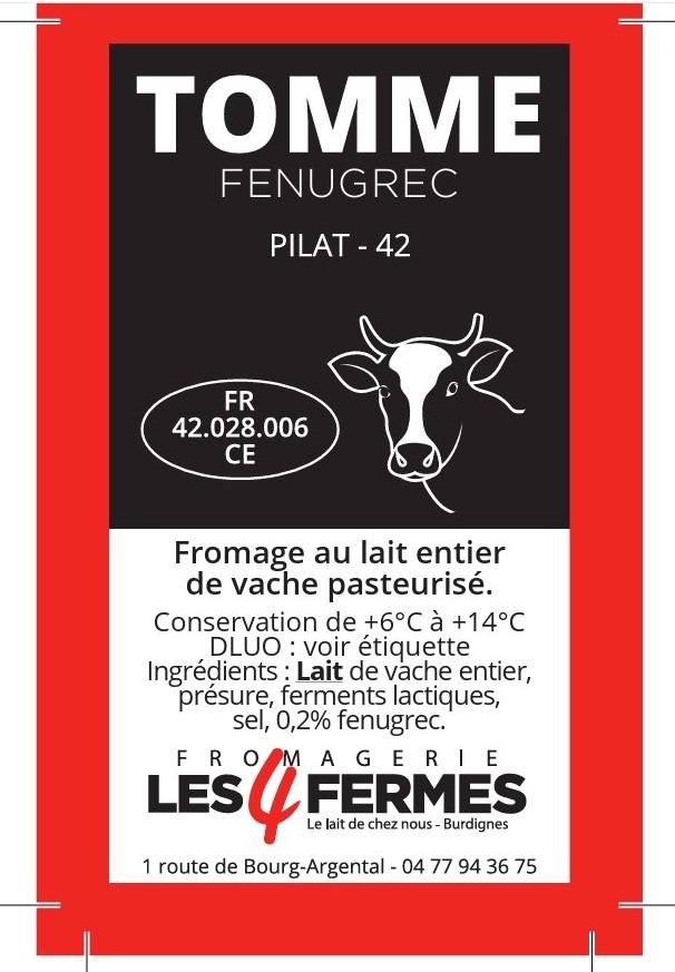 Tomme fenugrec Fromagerie les 4 Fermes : photo du produit rappelé le 04/09/2026