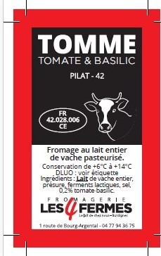 Tomme tomate&basilic Fromagerie les 4 Fermes : photo du produit rappelé le 04/09/2026